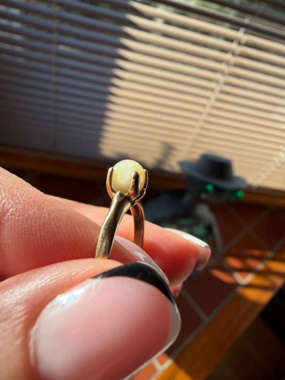 Delicate Gold Ring with Small Pearl - Picture 13 of 14